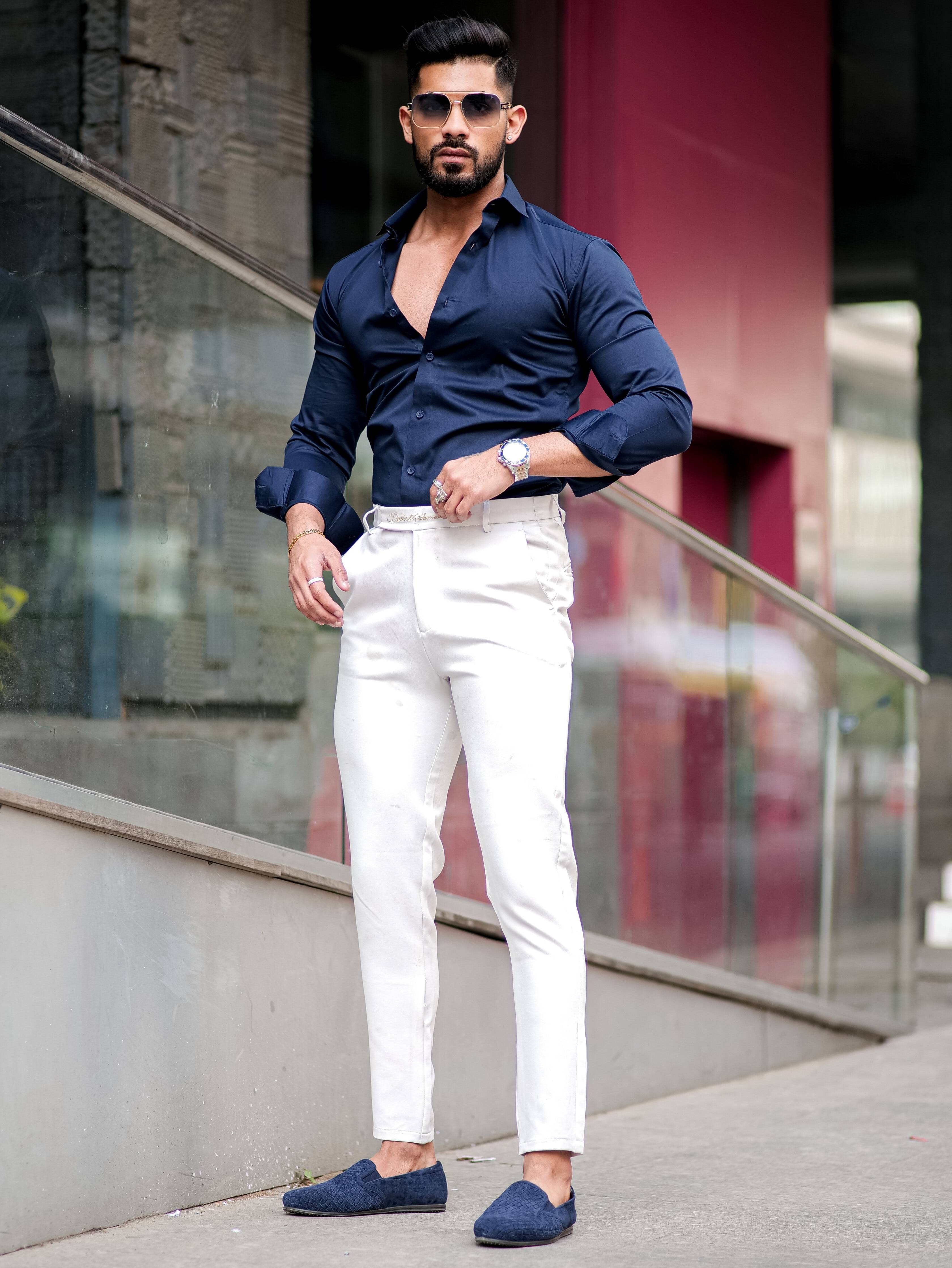 White Shirt Combination Navy Blue Pants And Black Shirt Plain