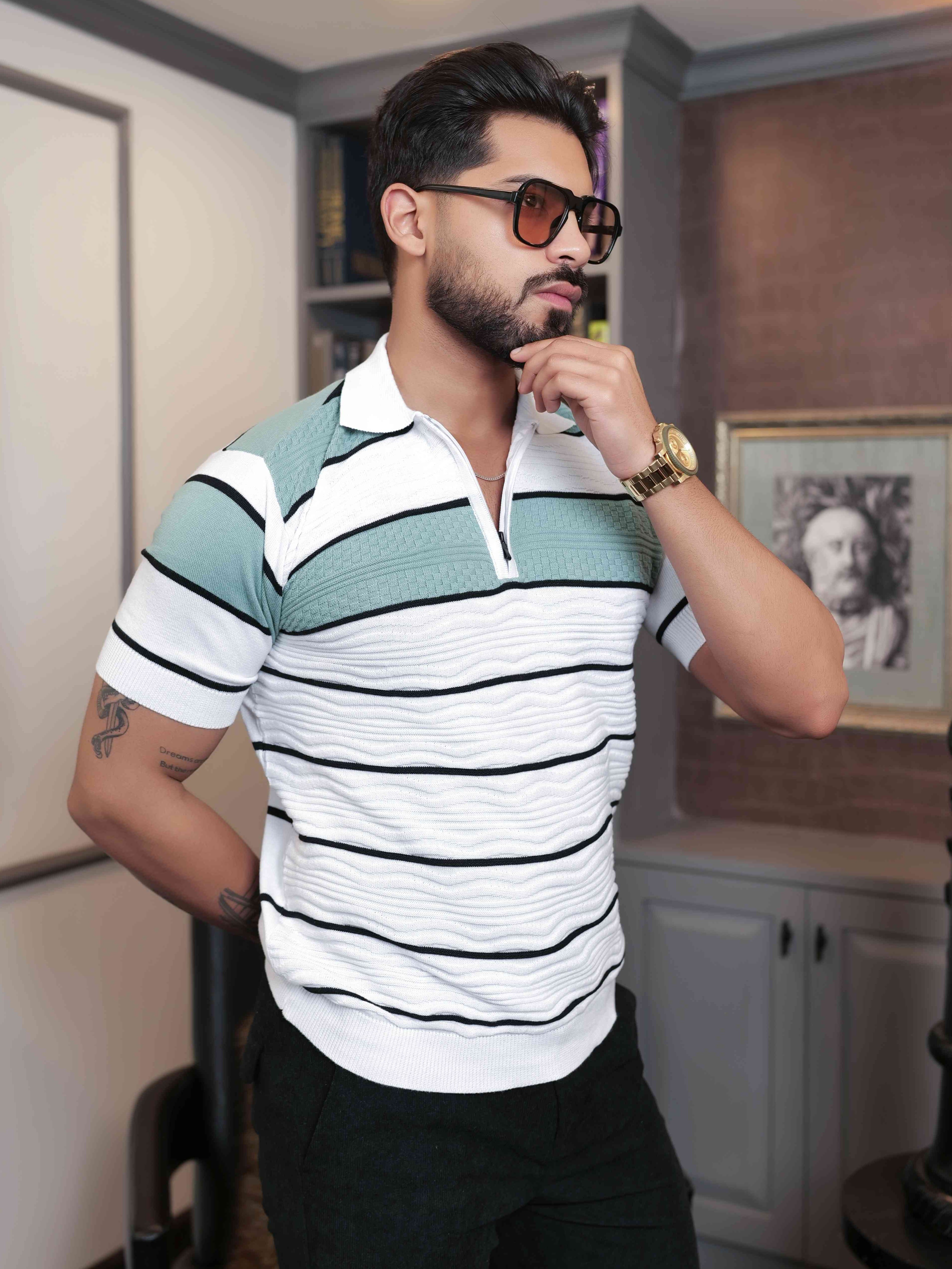 FOOMER WHITE HALF SLEEVE KNITED TSHIRT FOR MEN&#39;S