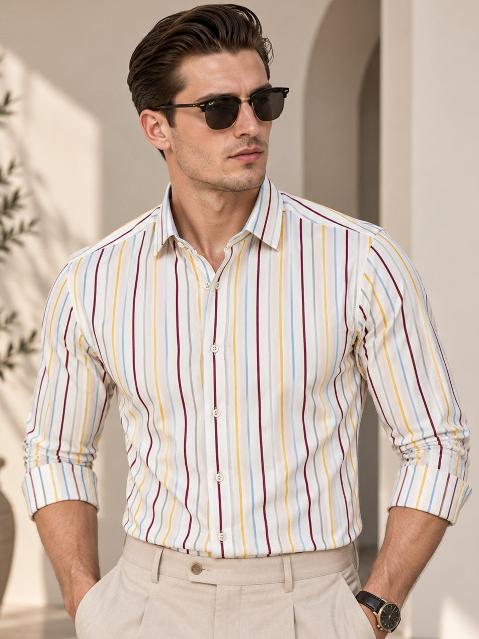 Men Classic White Striped Formal, Casual Wear Shirt