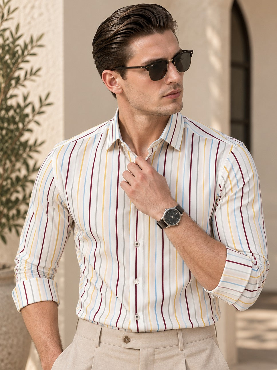 Men Classic White Striped Formal, Casual Wear Shirt