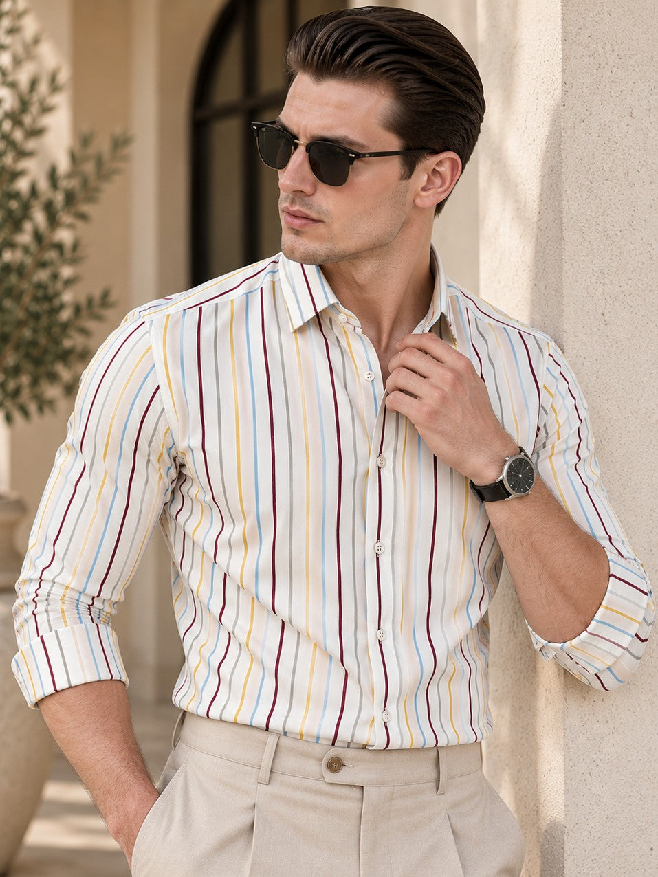 Men Classic White Striped Formal, Casual Wear Shirt