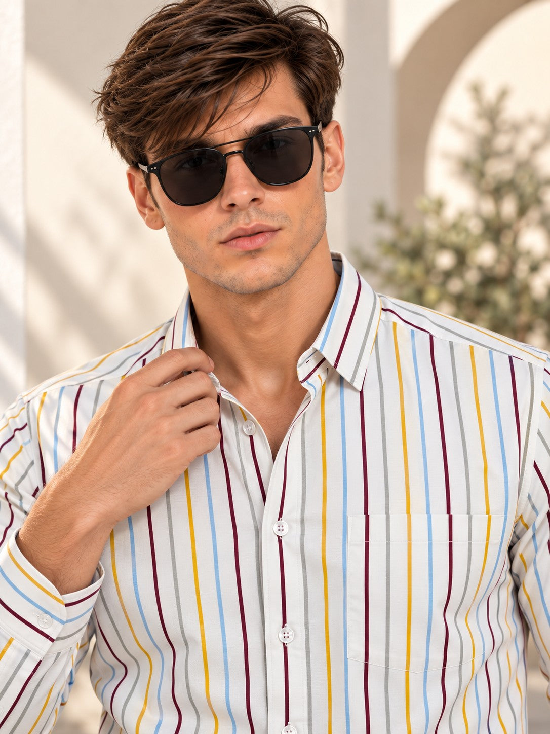 Men Classic White Striped Formal, Casual Wear Shirt