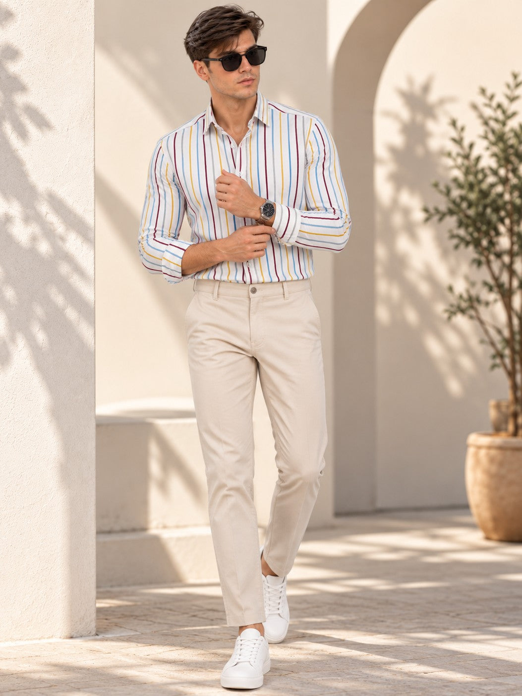 Men Classic White Striped Formal, Casual Wear Shirt