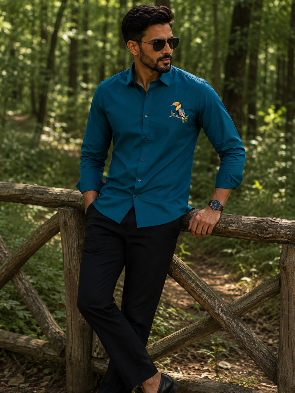 RAMA EMBROIDERED DESIGNER SATIN COTTON SHIRT MEN'S