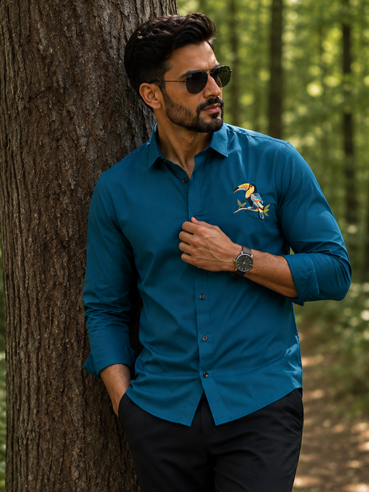 RAMA EMBROIDERED DESIGNER SATIN COTTON SHIRT MEN'S