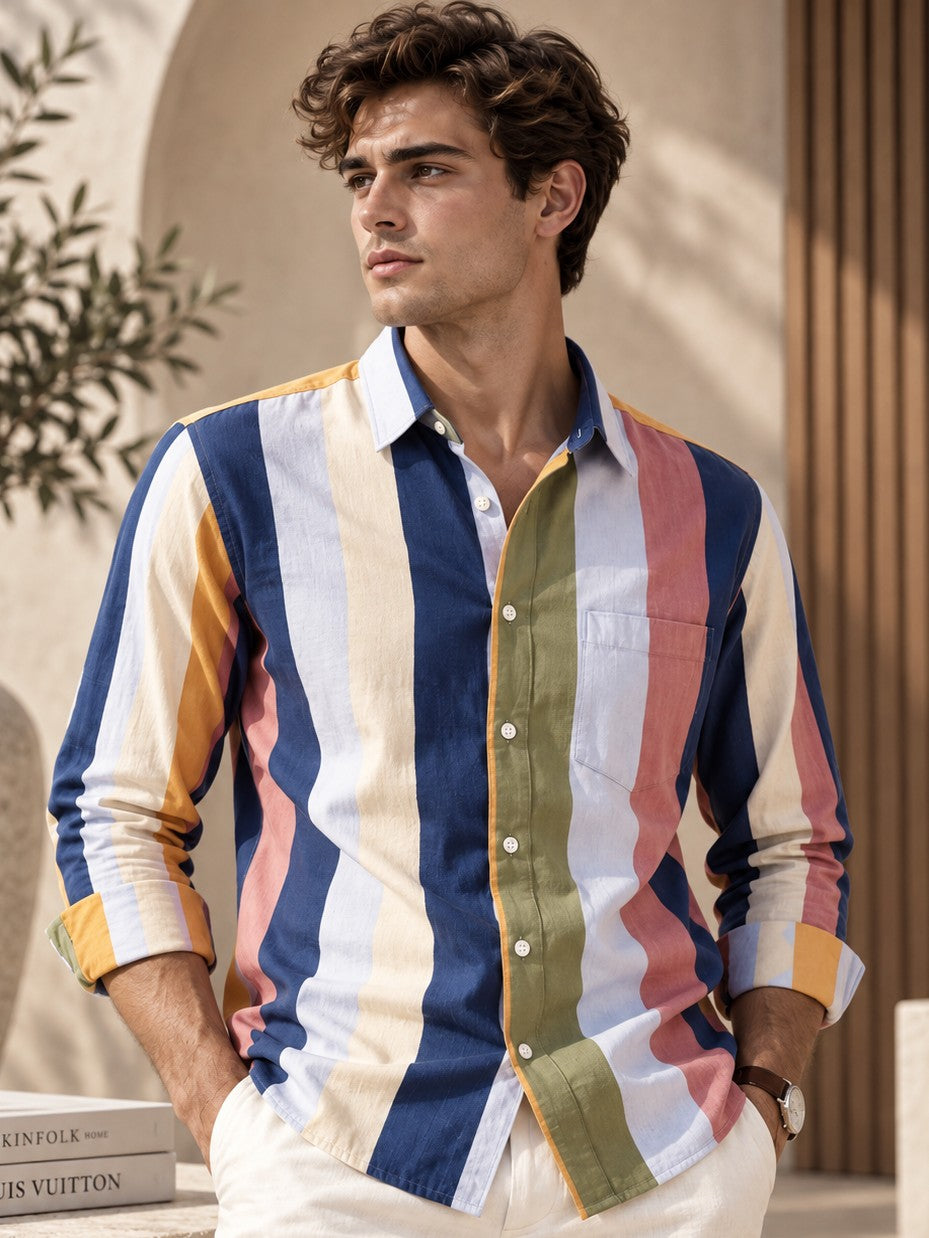 Men Multi Color Striped Regular Fit Formal, Casual Wear Shirt