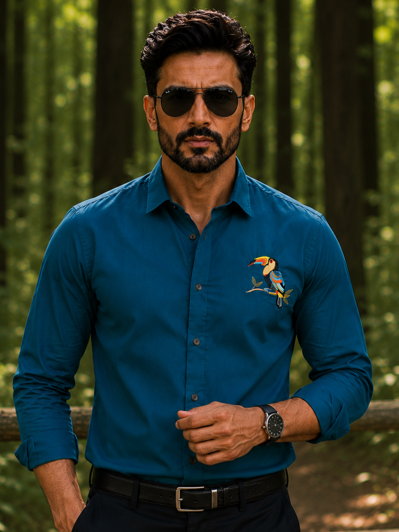 RAMA EMBROIDERED DESIGNER SATIN COTTON SHIRT MEN'S