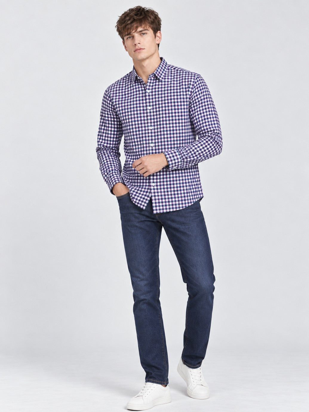 Men Premium Purple Regular Fit Checked Formal, Casual Shirt