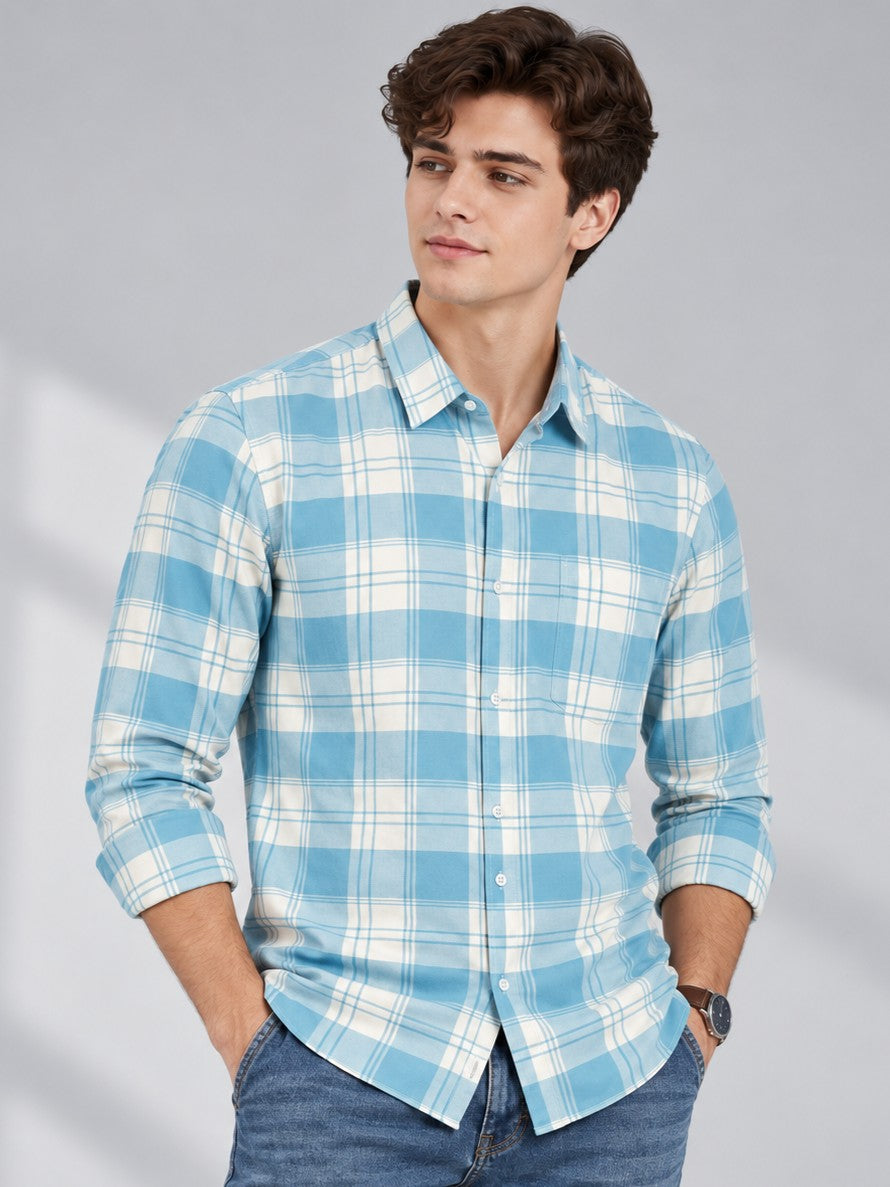 Men's Aqua Checked Casual and Formal Shirt