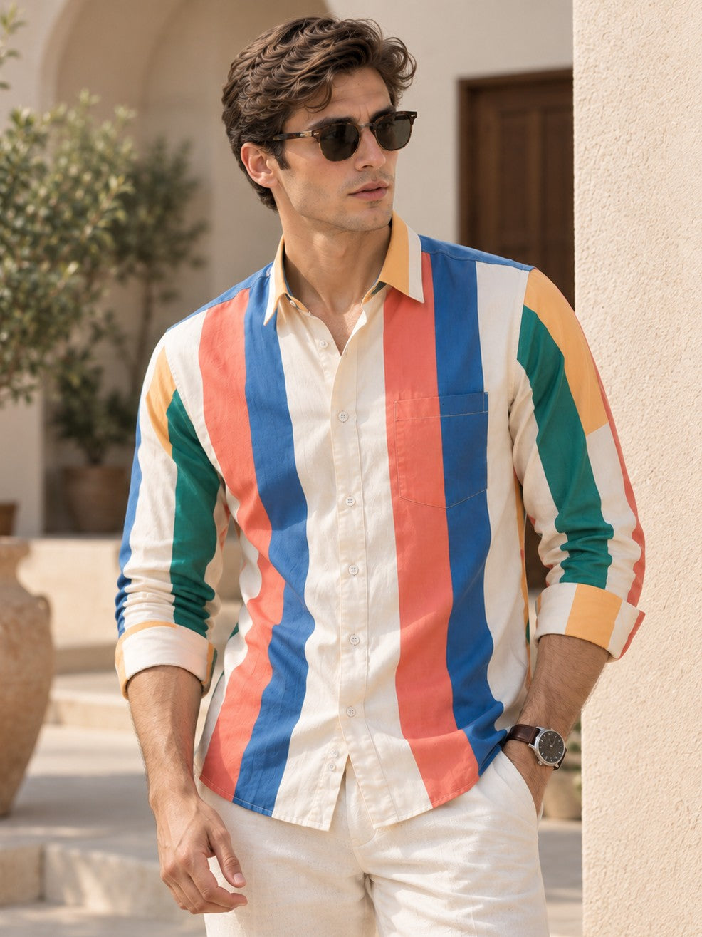 Men Multi Color Striped Regular Fit Formal, Casual Wear Shirt