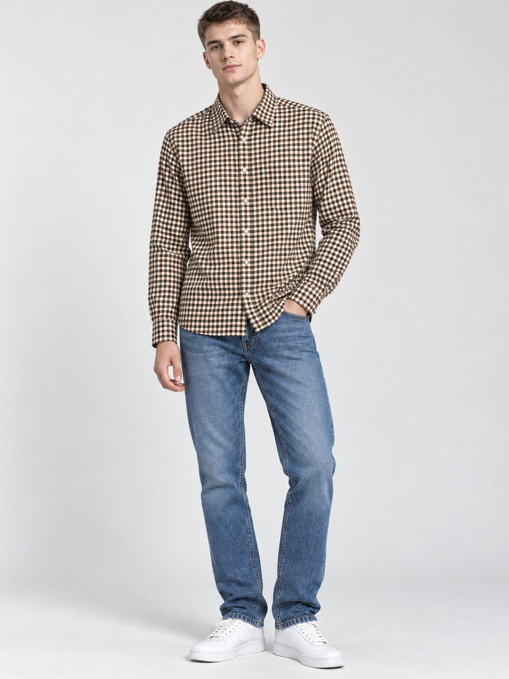 Men Premium Brown Regular Fit Checked Formal, Casual Shirt