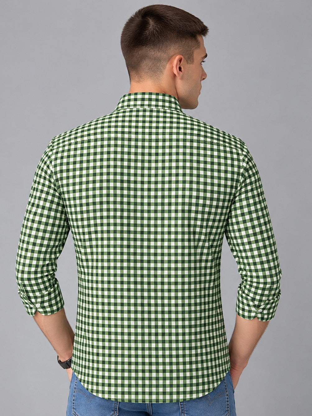 Men Premium Green Regular Fit Checked Formal, Casual Shirt