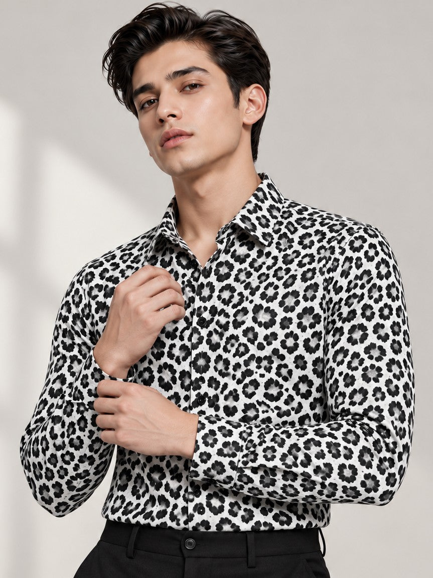 Men's Animal Print Leopard White Casual and Formal Shirt