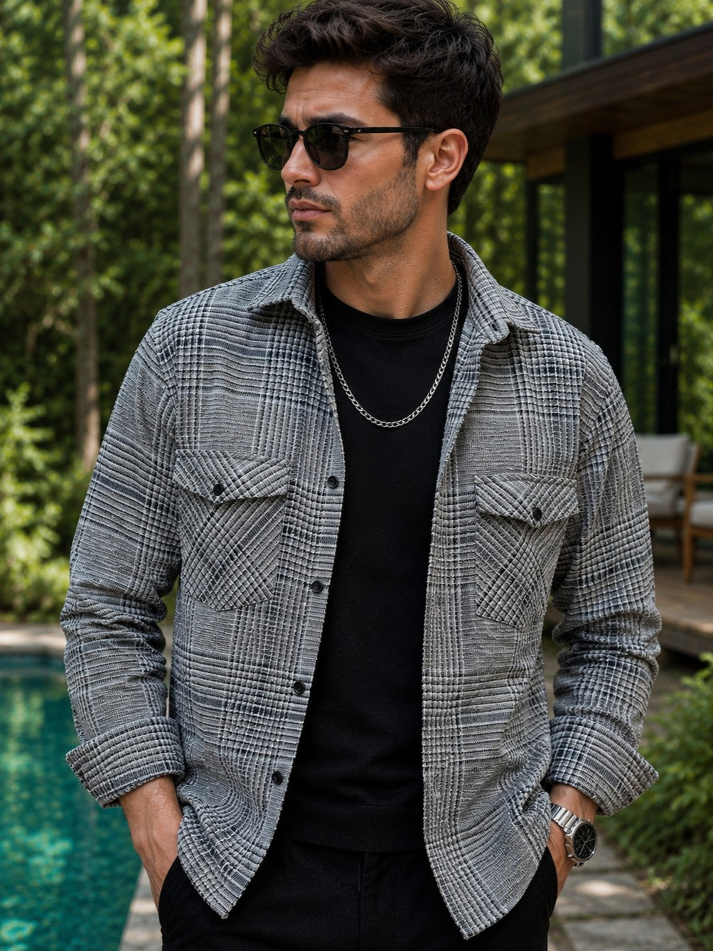 FOOMER GREY GLEN CHECKED CASUAL SHIRT FOR MEN'S