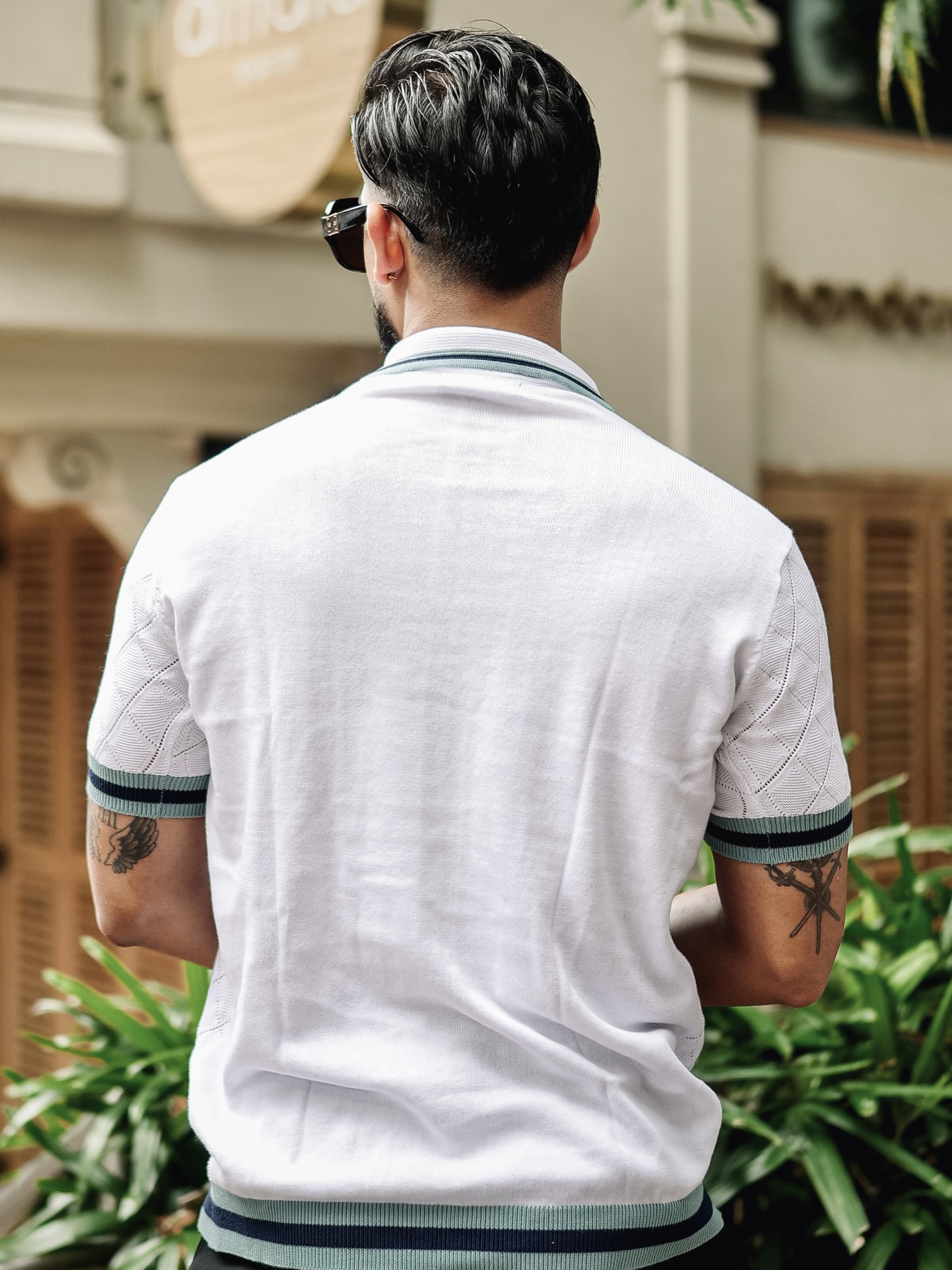 FOOMER WHITE HALF SLEEVE KNITTED TSHIRT FOR MEN'S