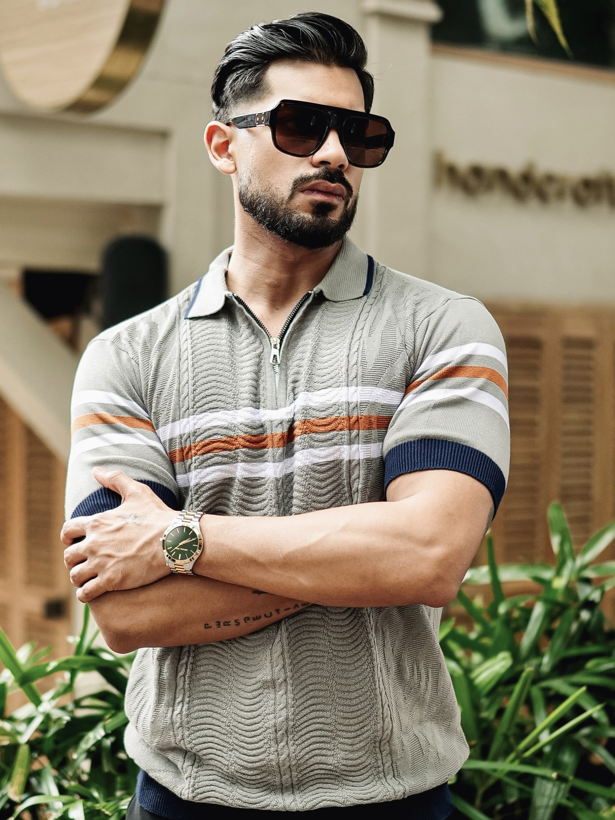 FOOMER GREY HALF SLEEVE KNITTED TSHIRT FOR MEN'S