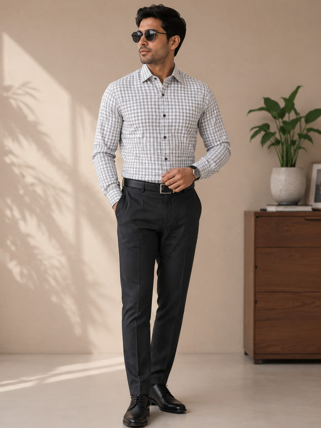 GREEN CHECKERED PRINTED COTTON CASUAL SHIRT FOR MEN'S