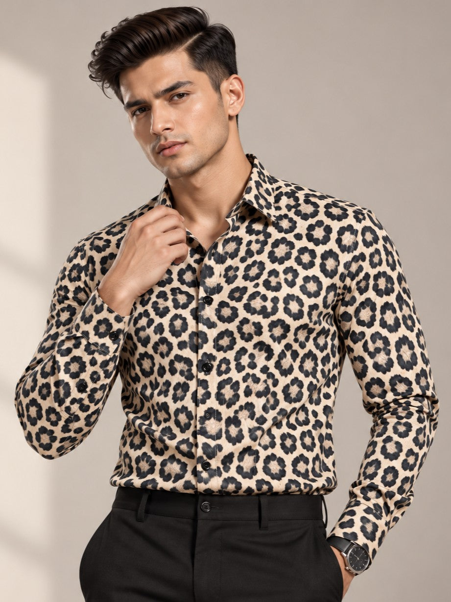 Men's Animal Print Leopard beige Casual and Formal Shirt