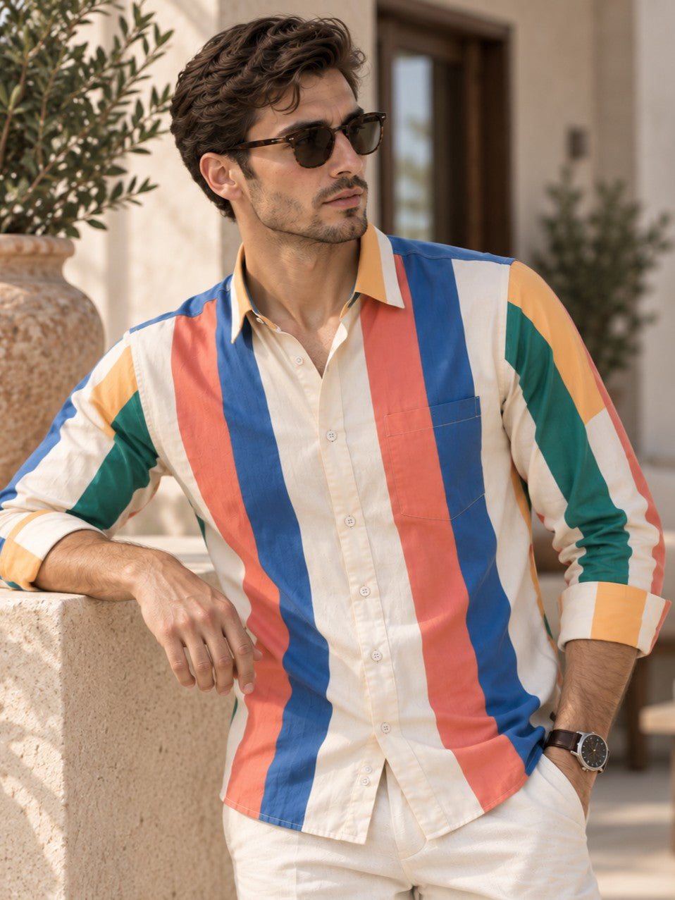 Men Multi Color Striped Regular Fit Formal, Casual Wear Shirt