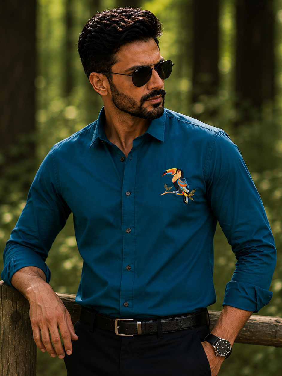 RAMA EMBROIDERED DESIGNER SATIN COTTON SHIRT MEN'S