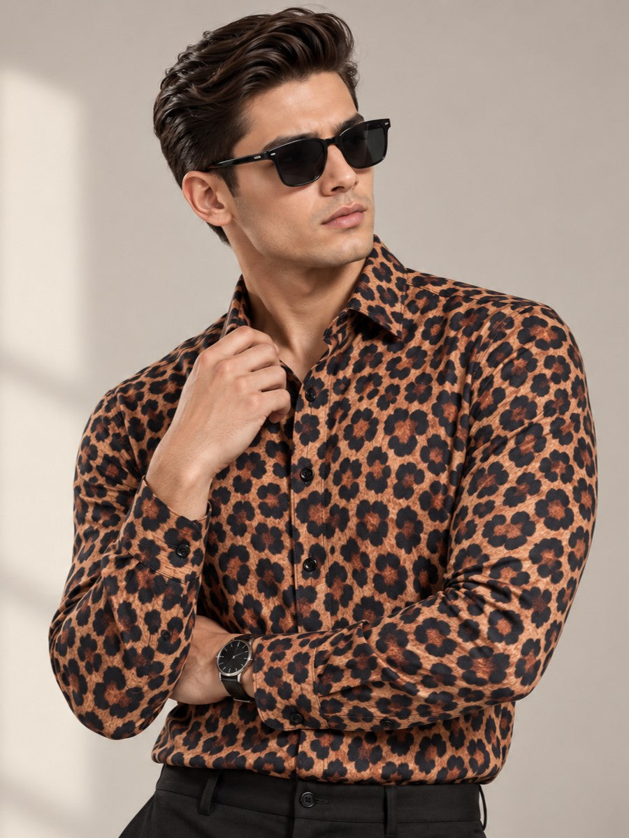Men's Animal Print Leopard Brown Casual and Formal Shirt