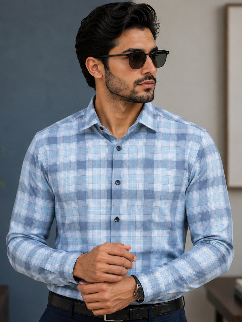 SQUARE SKY CHECKED COTTON CASUAL SHIRT FOR MEN'S