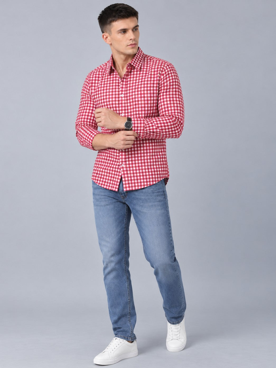 Men Premium Maroon Regular Fit Checked Formal, Casual Shirt