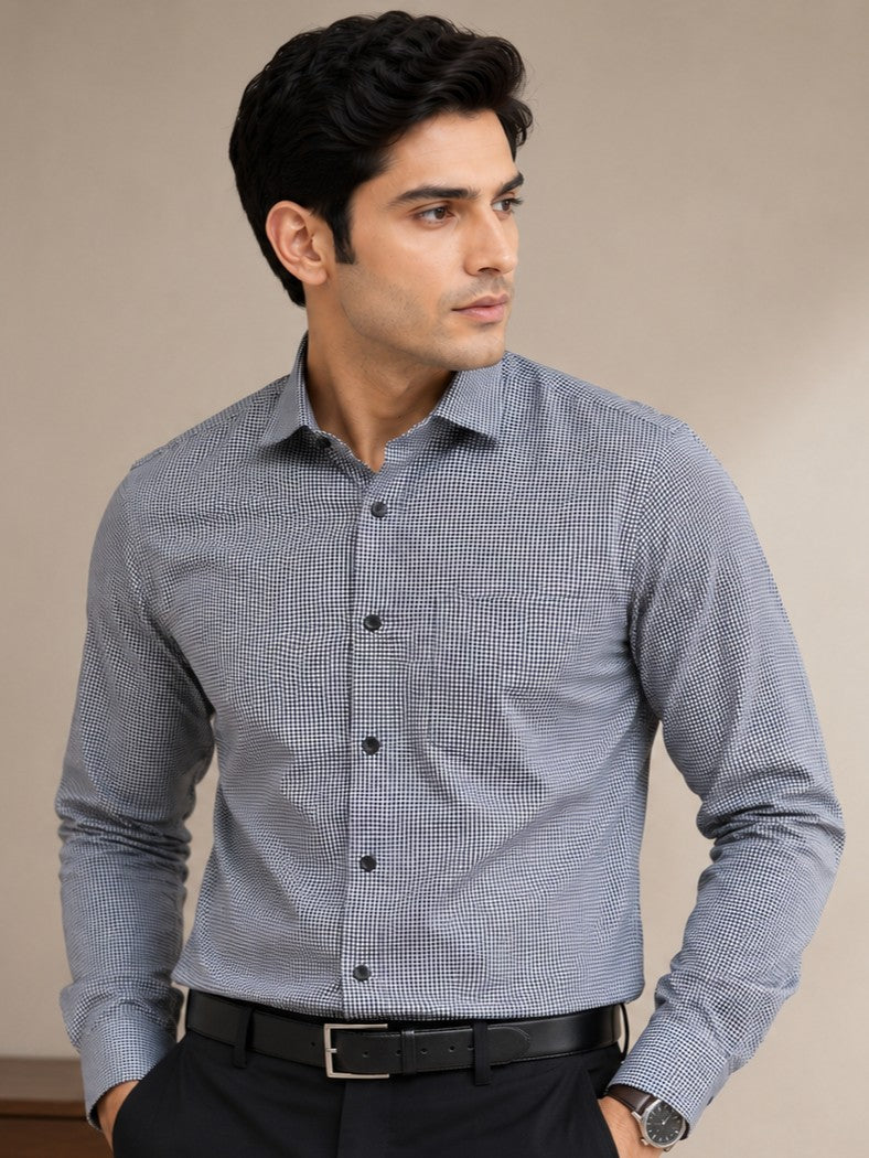 FOOMER WHITE MINI CHECKED COTTON CASUAL SHIRT FOR MEN'S