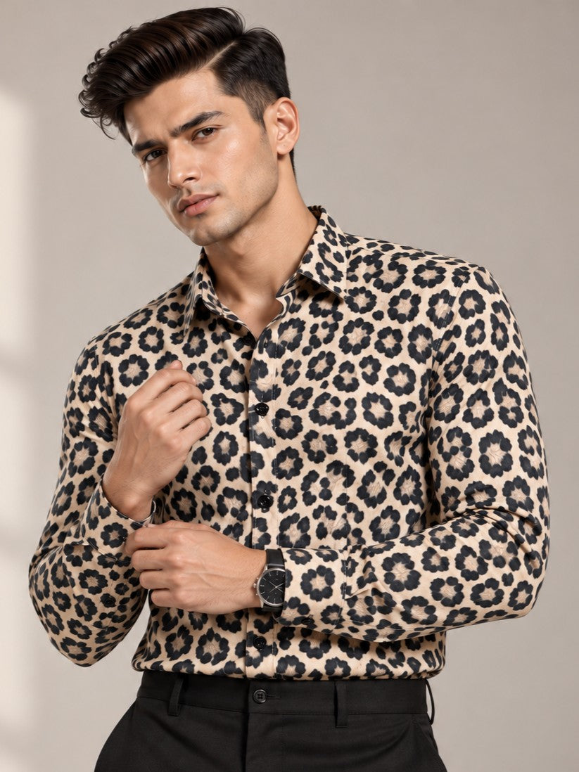 Men's Animal Print Leopard beige Casual and Formal Shirt