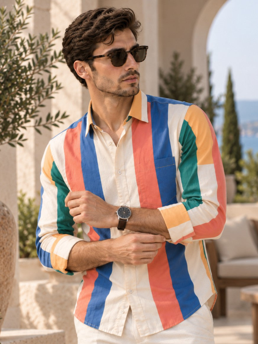 Men Multi Color Striped Regular Fit Formal, Casual Wear Shirt