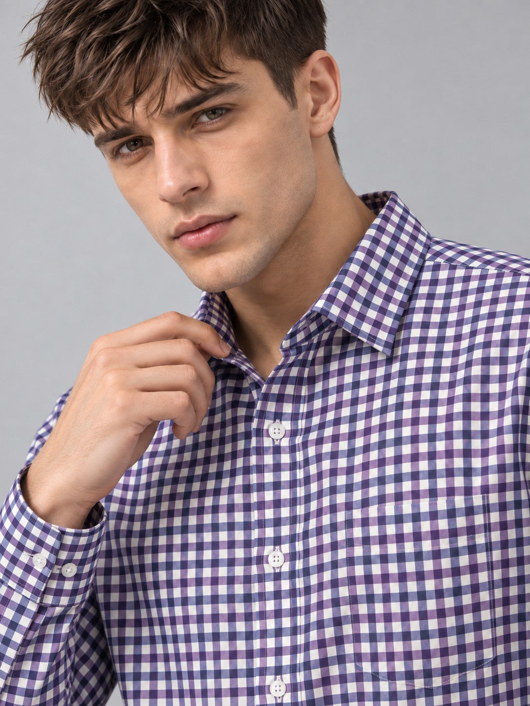 Men Premium Purple Regular Fit Checked Formal, Casual Shirt