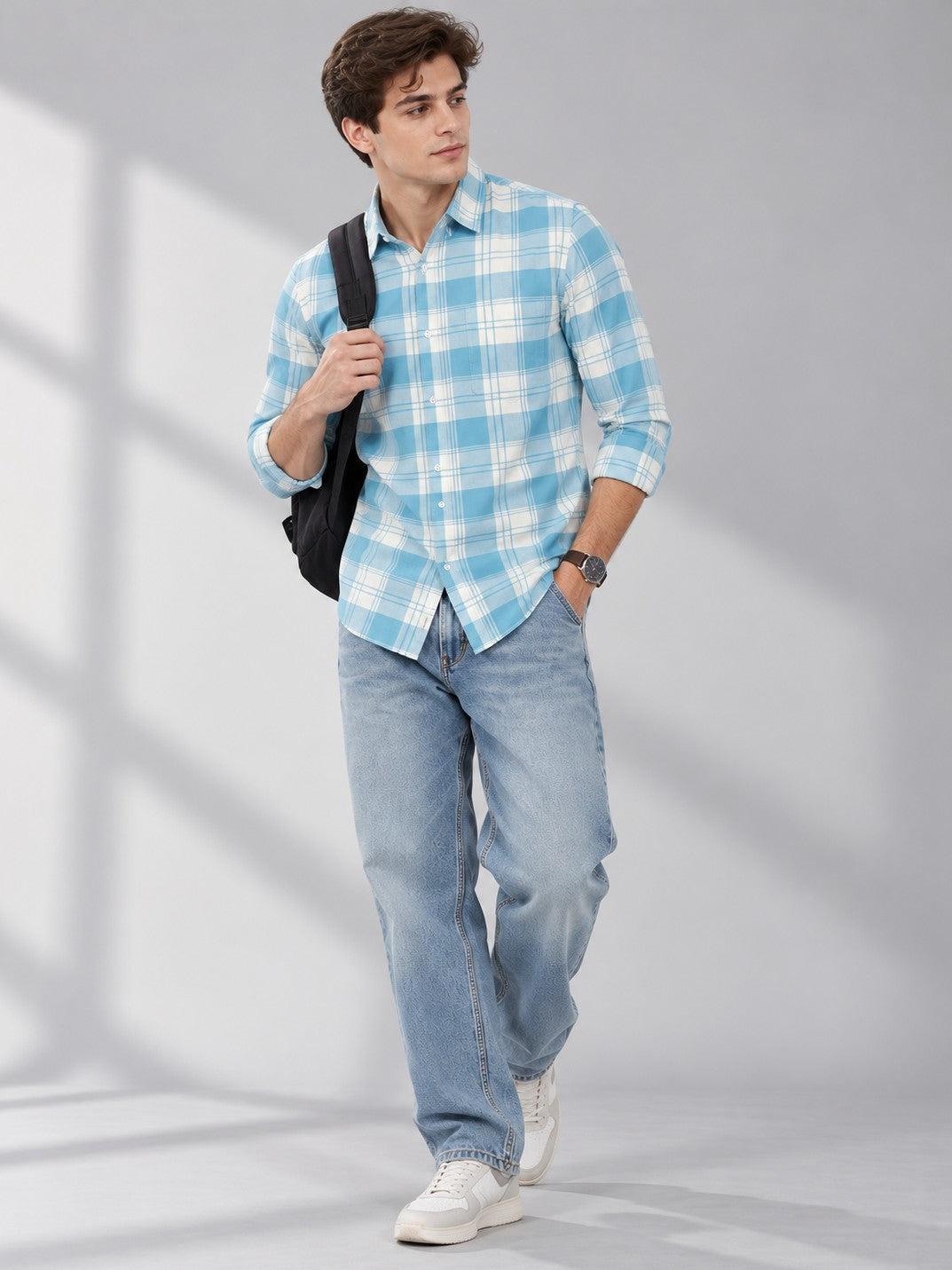 Men's Aqua Checked Casual and Formal Shirt