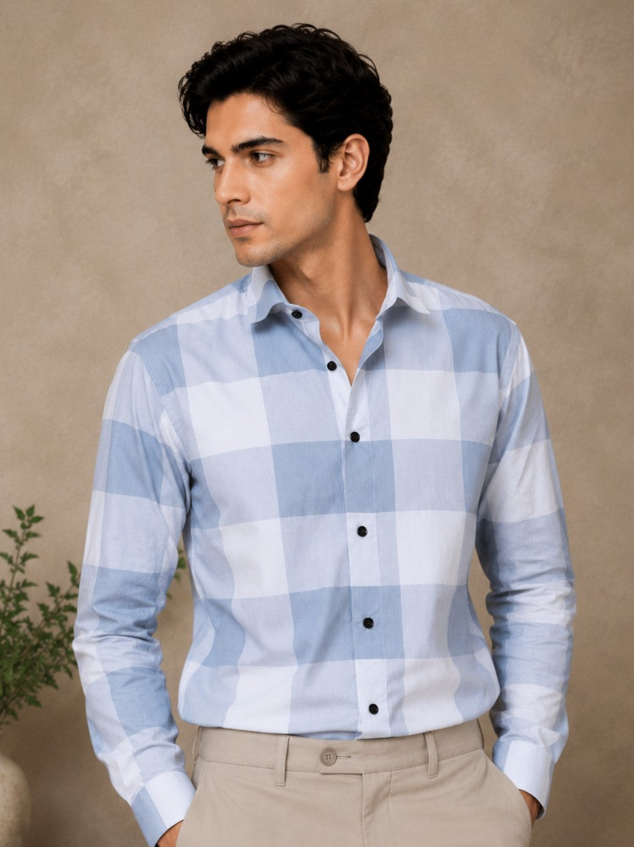 FOOMER GREY CHECKED COTTON CASUAL SHIRT FOR MEN'S