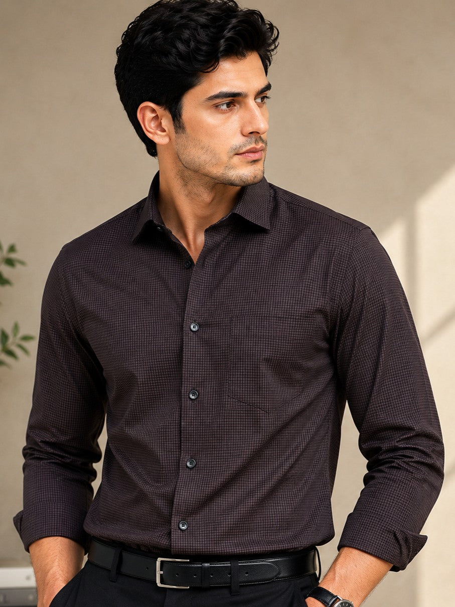 FOOMER DARK GREY MINI CHECKED COTTON CASUAL SHIRT FOR MEN'S