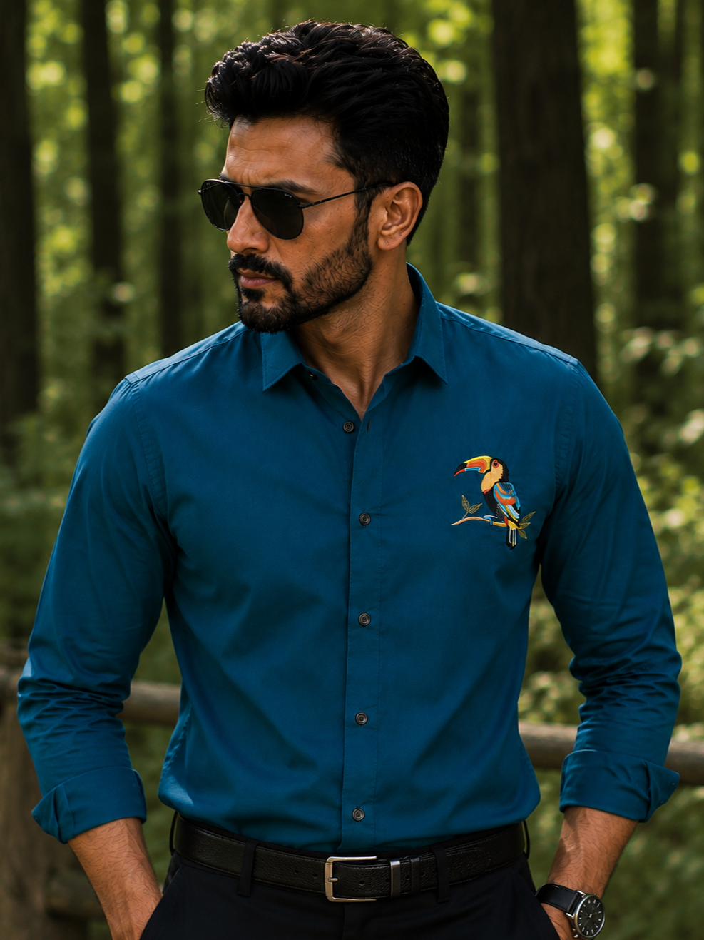 RAMA EMBROIDERED DESIGNER SATIN COTTON SHIRT MEN'S