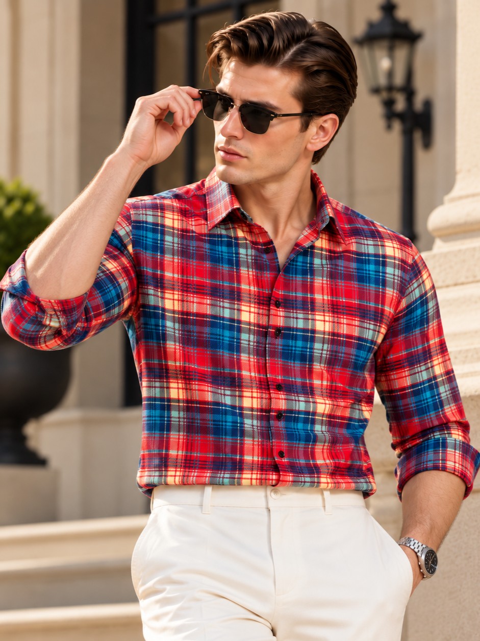 Men Premium Purple Regular Fit Checked Formal, Casual Shirt