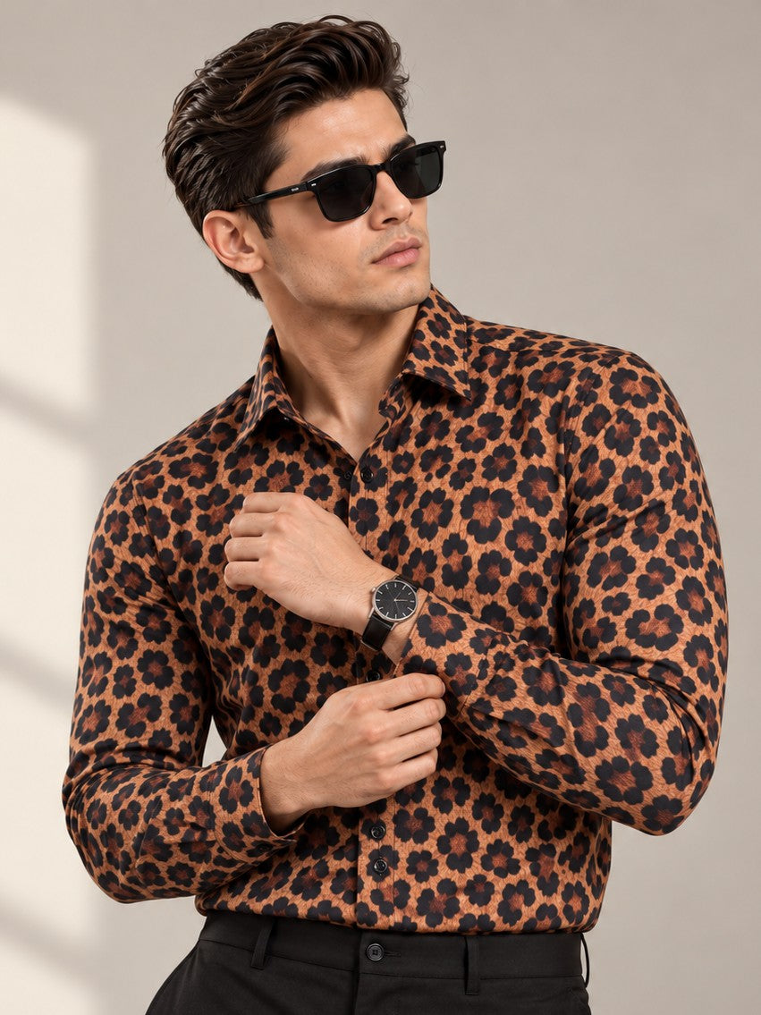 Men's Animal Print Leopard Brown Casual and Formal Shirt
