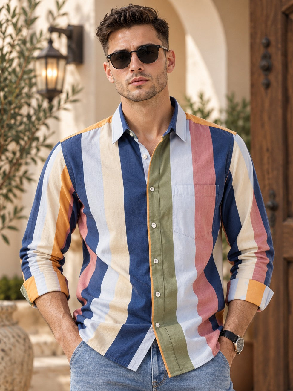 Men Multi Color Striped Regular Fit Formal, Casual Wear Shirt