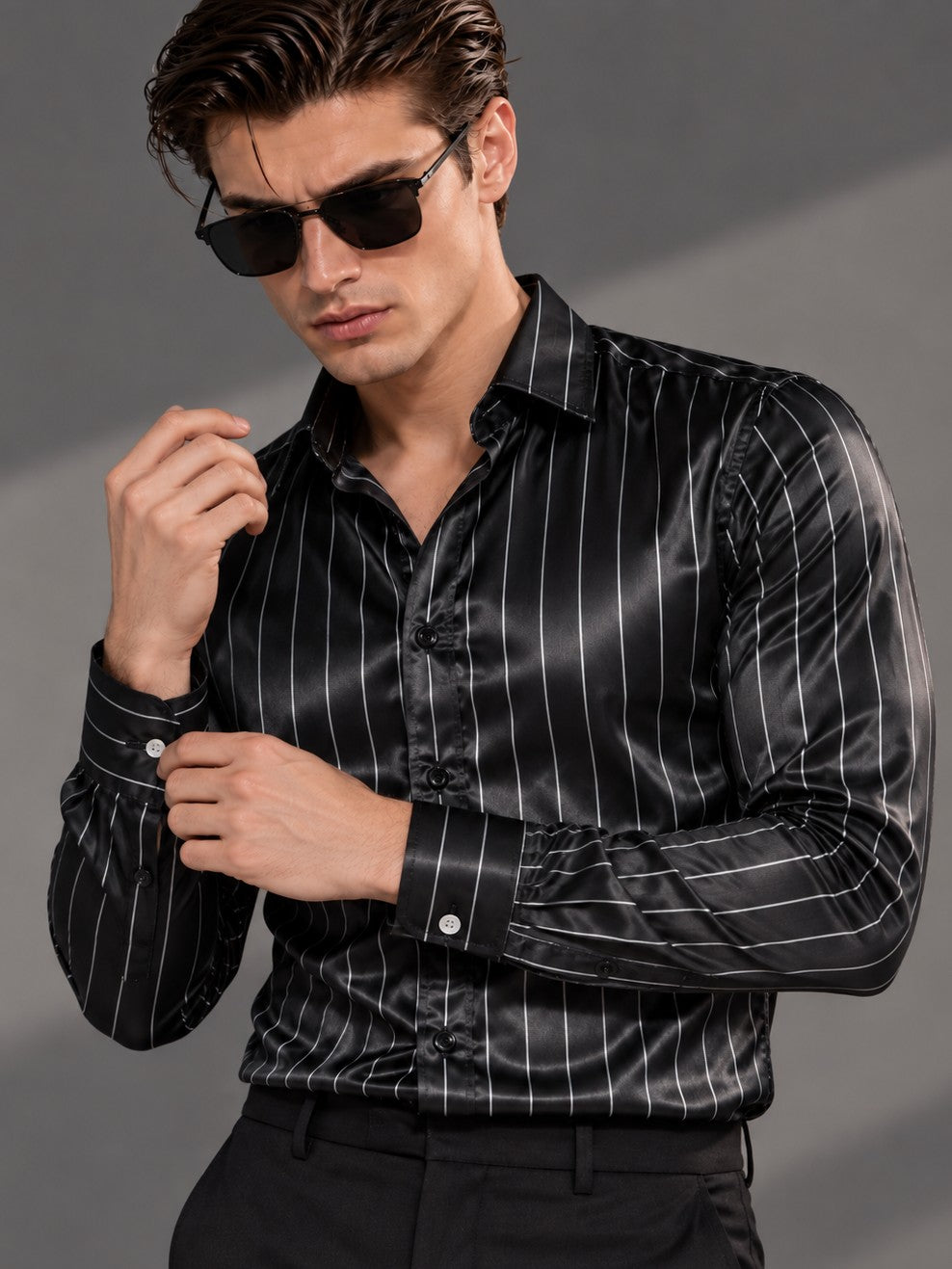 Men Black Formal and Party Striped Shirt