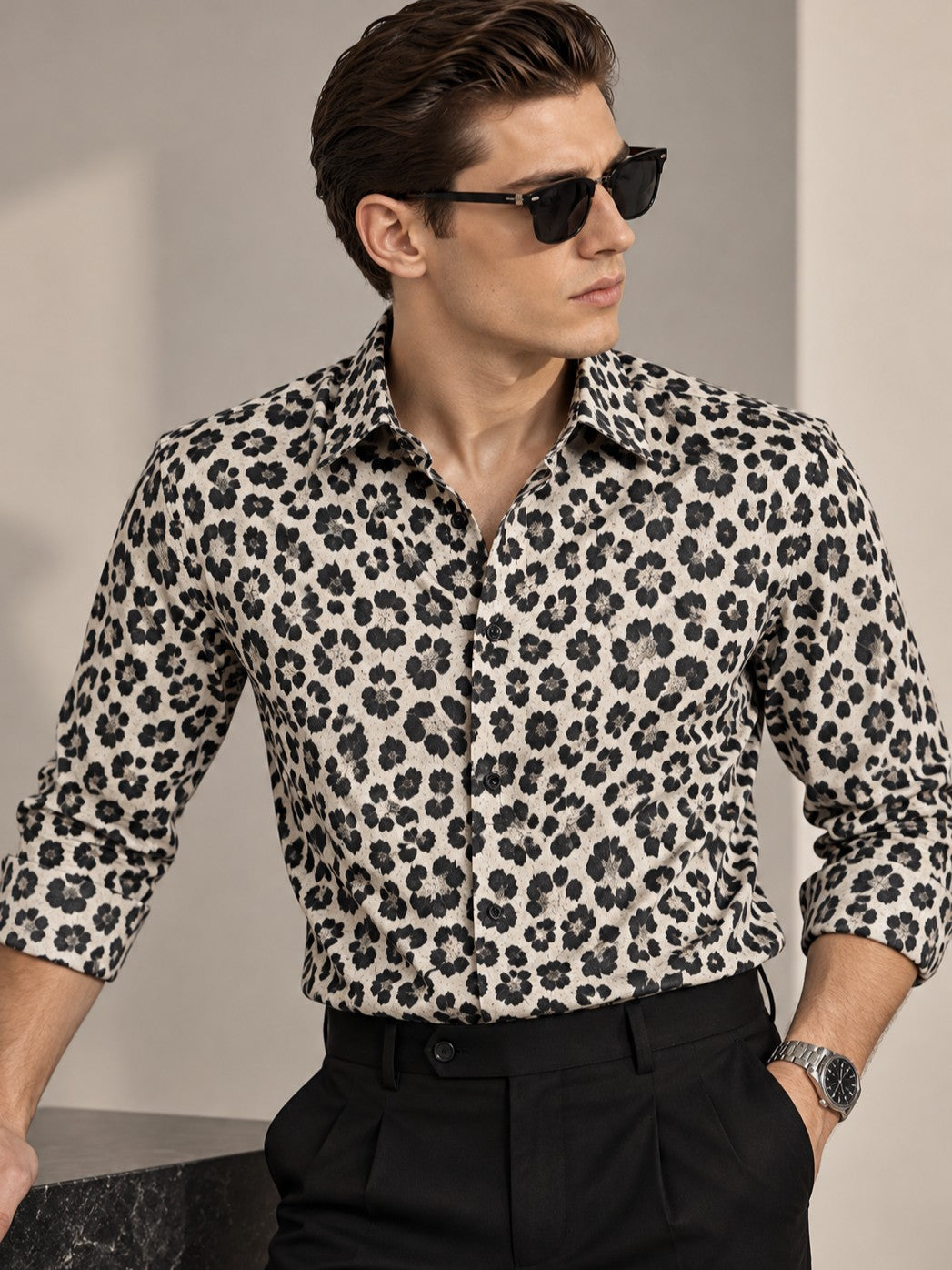 Men's Animal Print Leopard White Casual and Formal Shirt