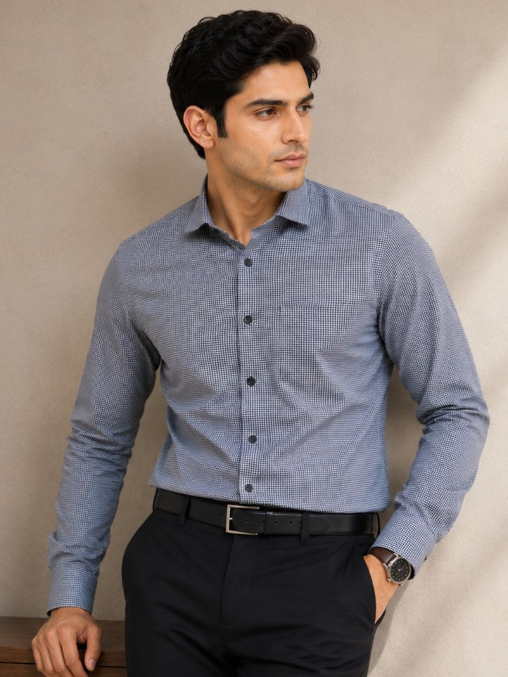 FOOMER WHITE MINI CHECKED COTTON CASUAL SHIRT FOR MEN'S
