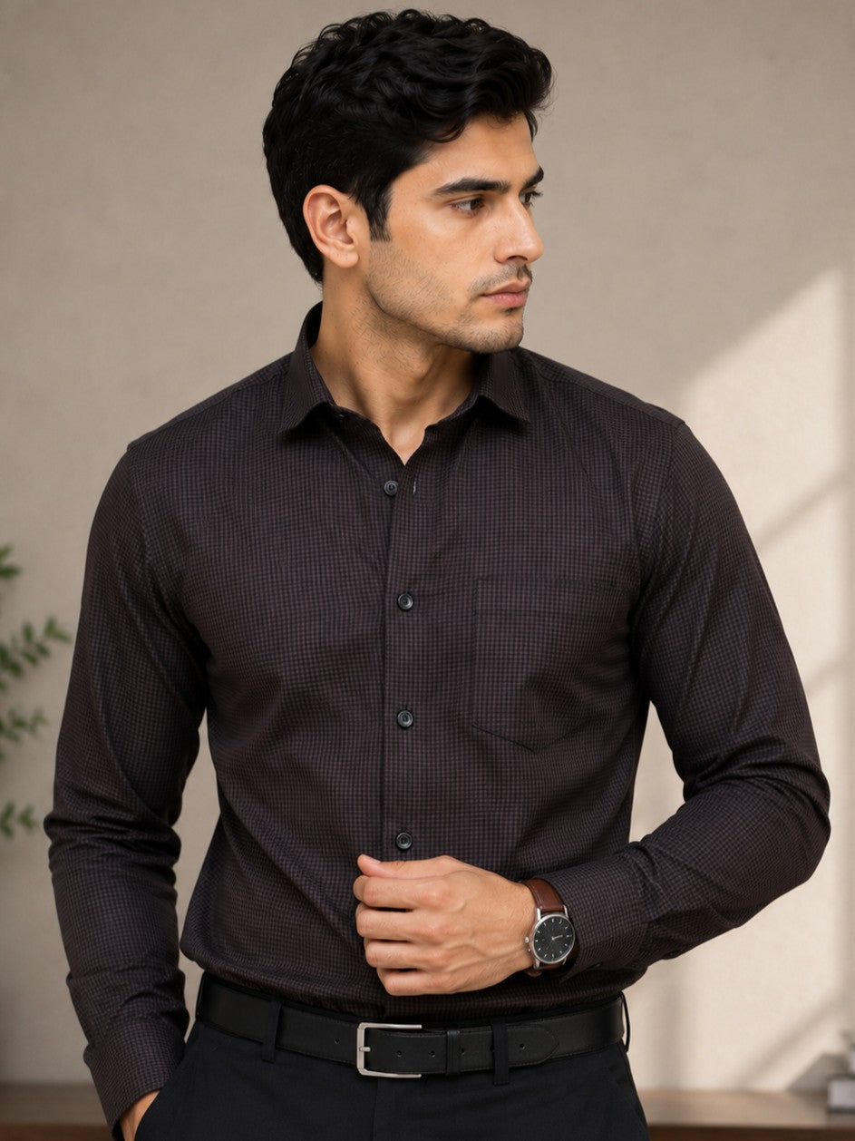 FOOMER DARK GREY MINI CHECKED COTTON CASUAL SHIRT FOR MEN'S