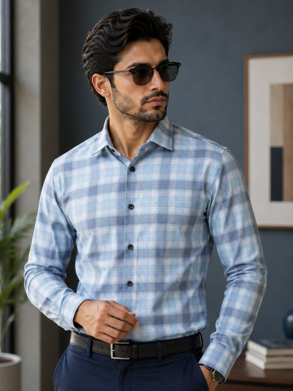 SQUARE SKY CHECKED COTTON CASUAL SHIRT FOR MEN'S