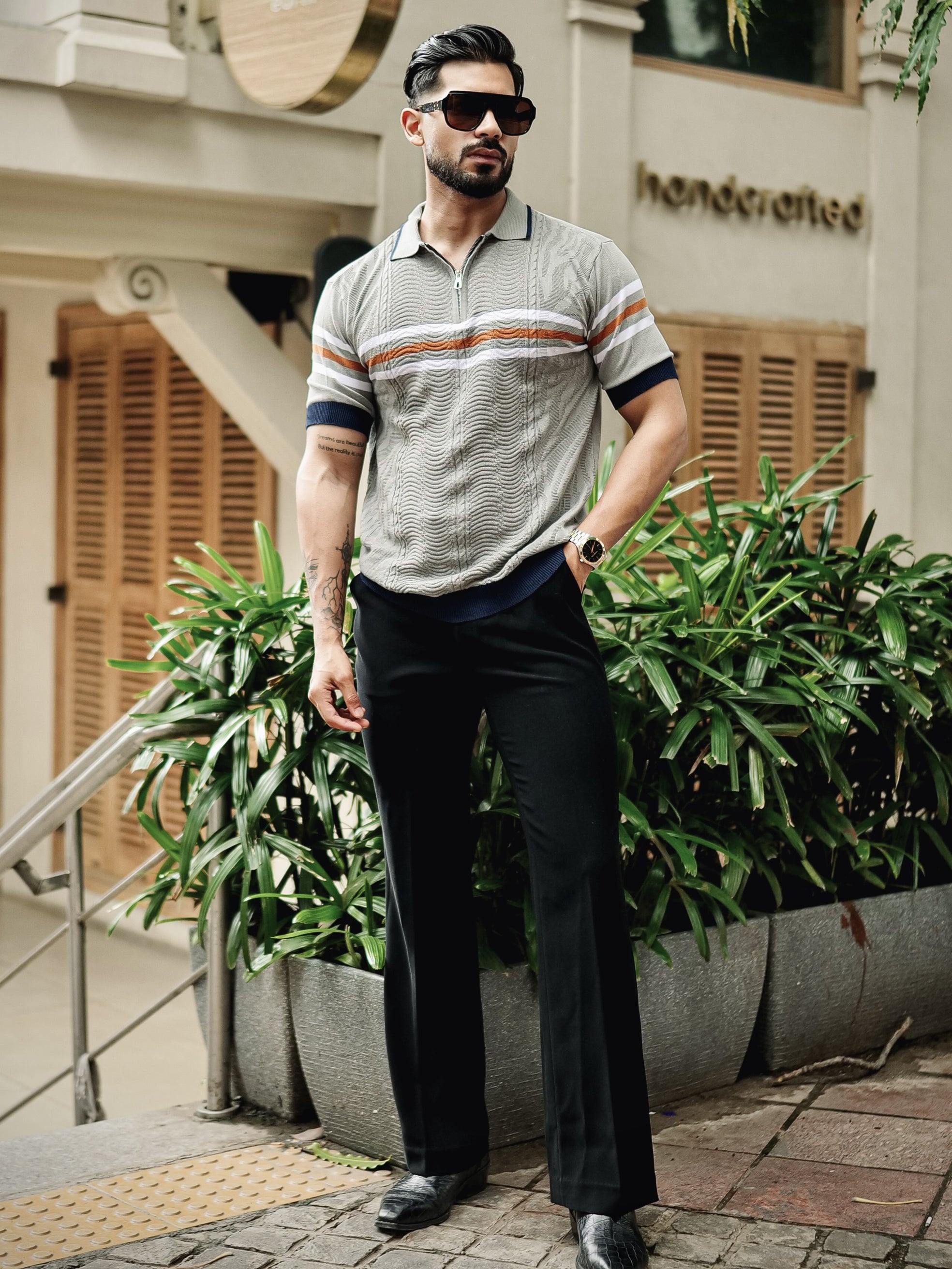 FOOMER GREY HALF SLEEVE KNITTED TSHIRT FOR MEN'S