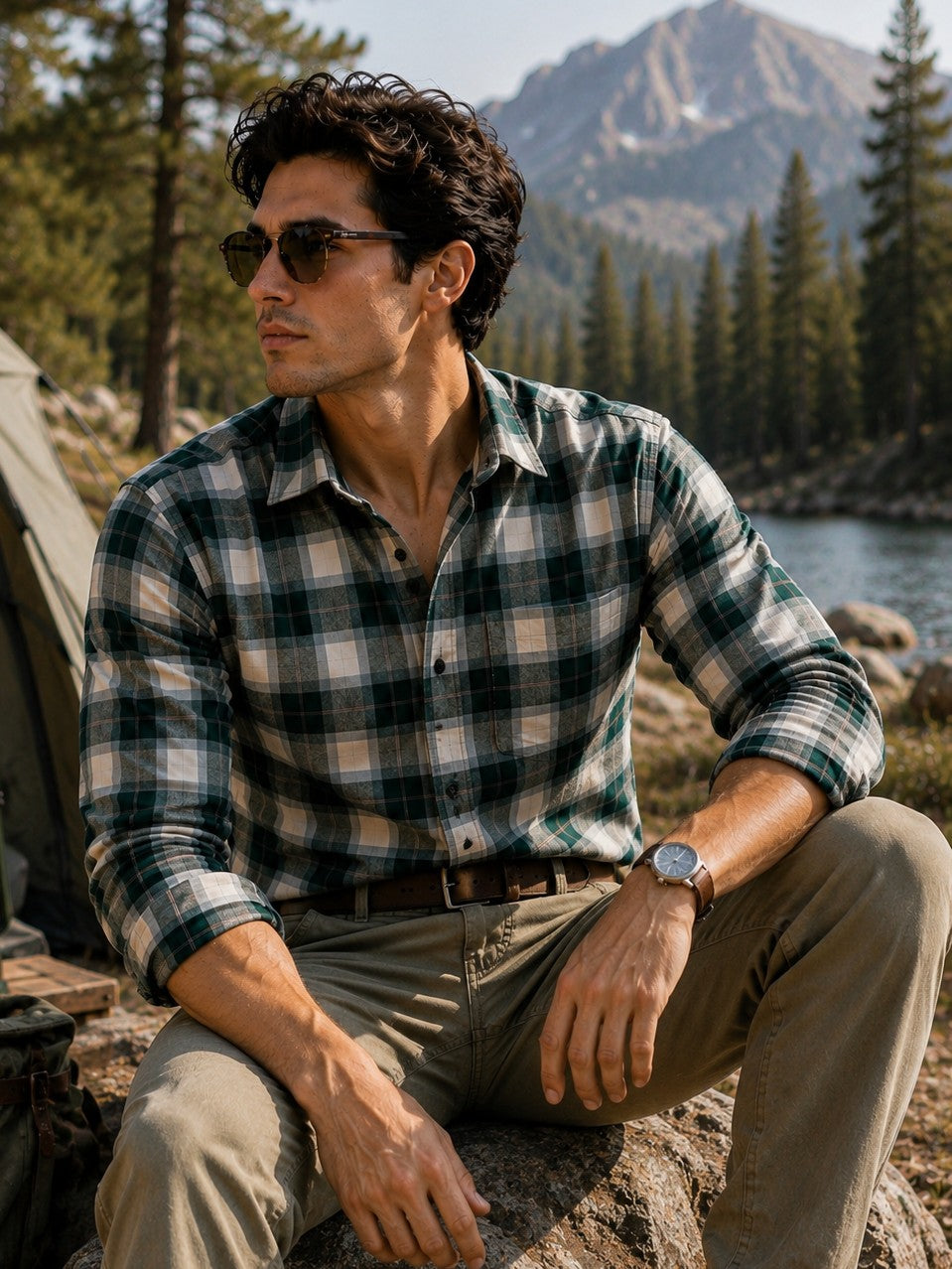 SQUARE GREEN CHECKED COTTON CASUAL SHIRT FOR MEN'S
