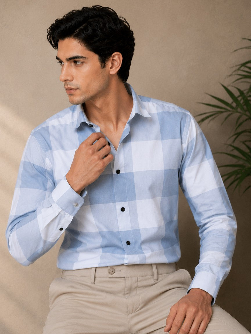 FOOMER GREY CHECKED COTTON CASUAL SHIRT FOR MEN'S