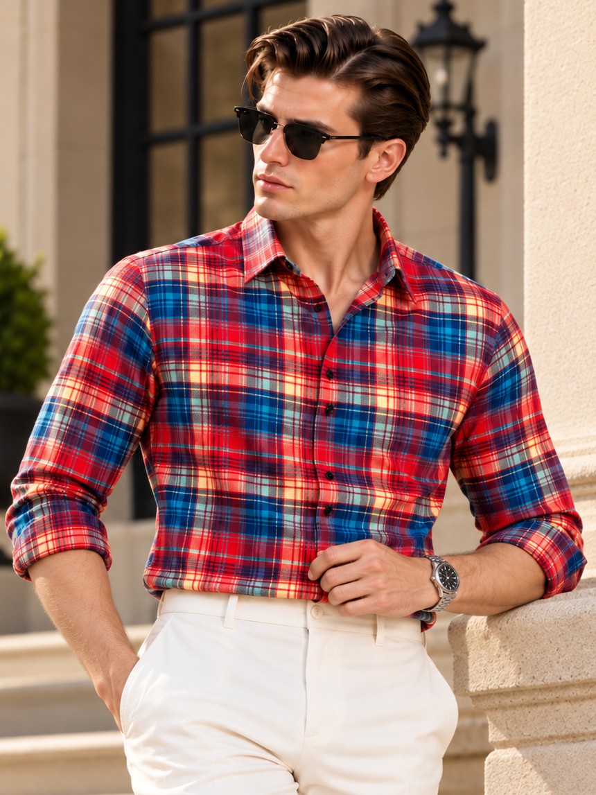 Men Premium Purple Regular Fit Checked Formal, Casual Shirt