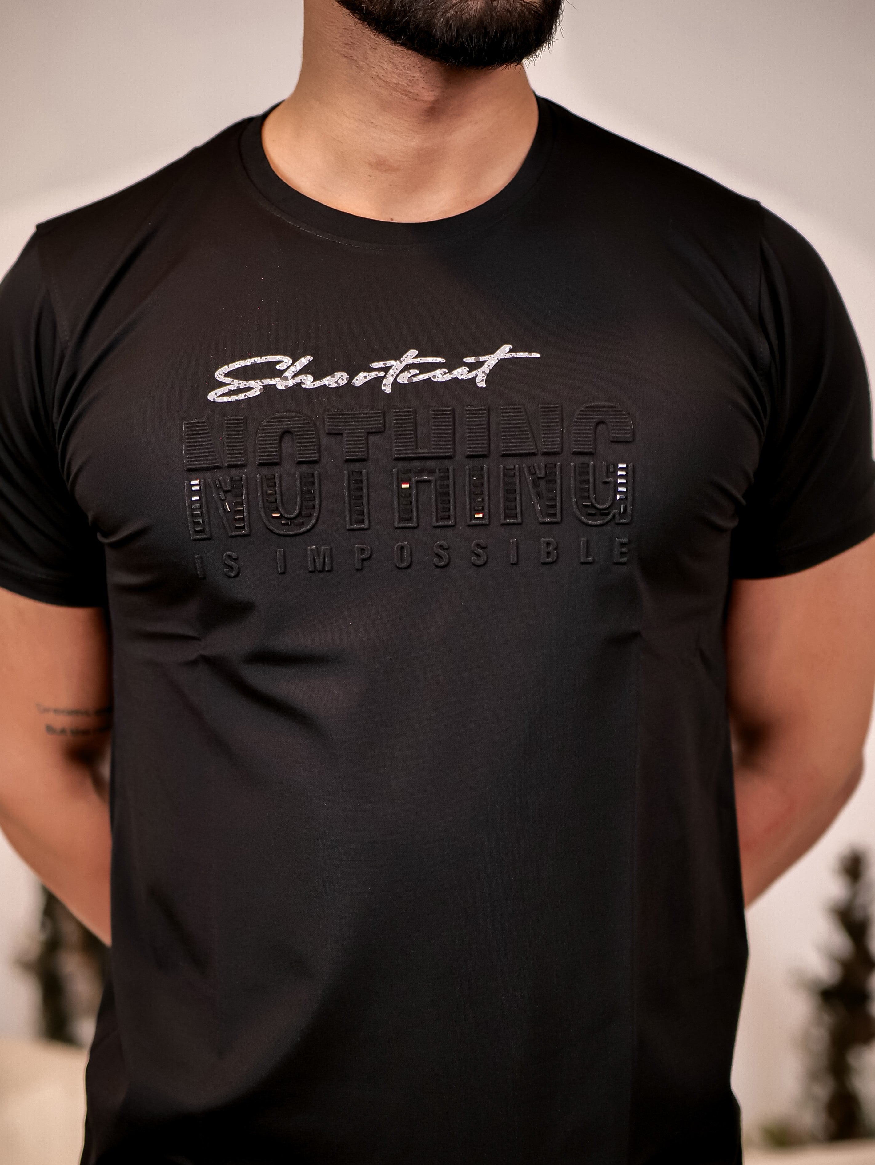 Black Round Neck Imported Cotton Half Sleeve Premium Designer T-Shirt