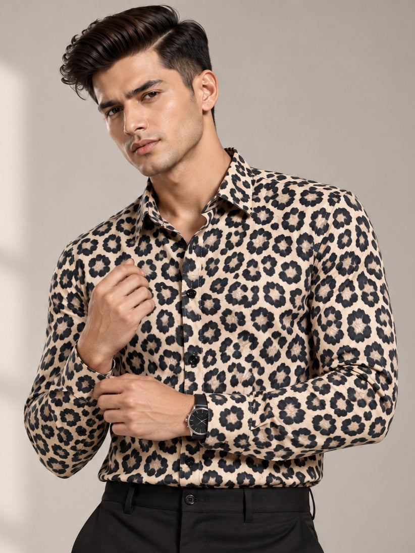 Men's Animal Print Leopard beige Casual and Formal Shirt