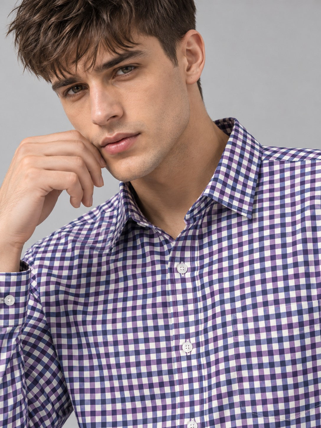 Men Premium Purple Regular Fit Checked Formal, Casual Shirt